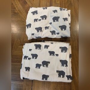 Eddie Bauer Flat & Fitted Flannel Sheet Set Of 2 Sz Twin Black Bear 100% Cotton